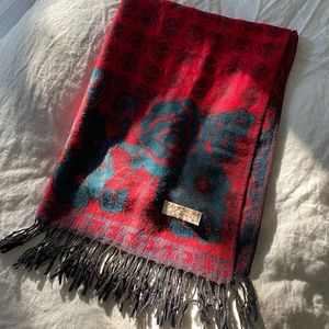Pashmina Scarf / 100% cashmere / red and teal / GORGEOUS as shawl